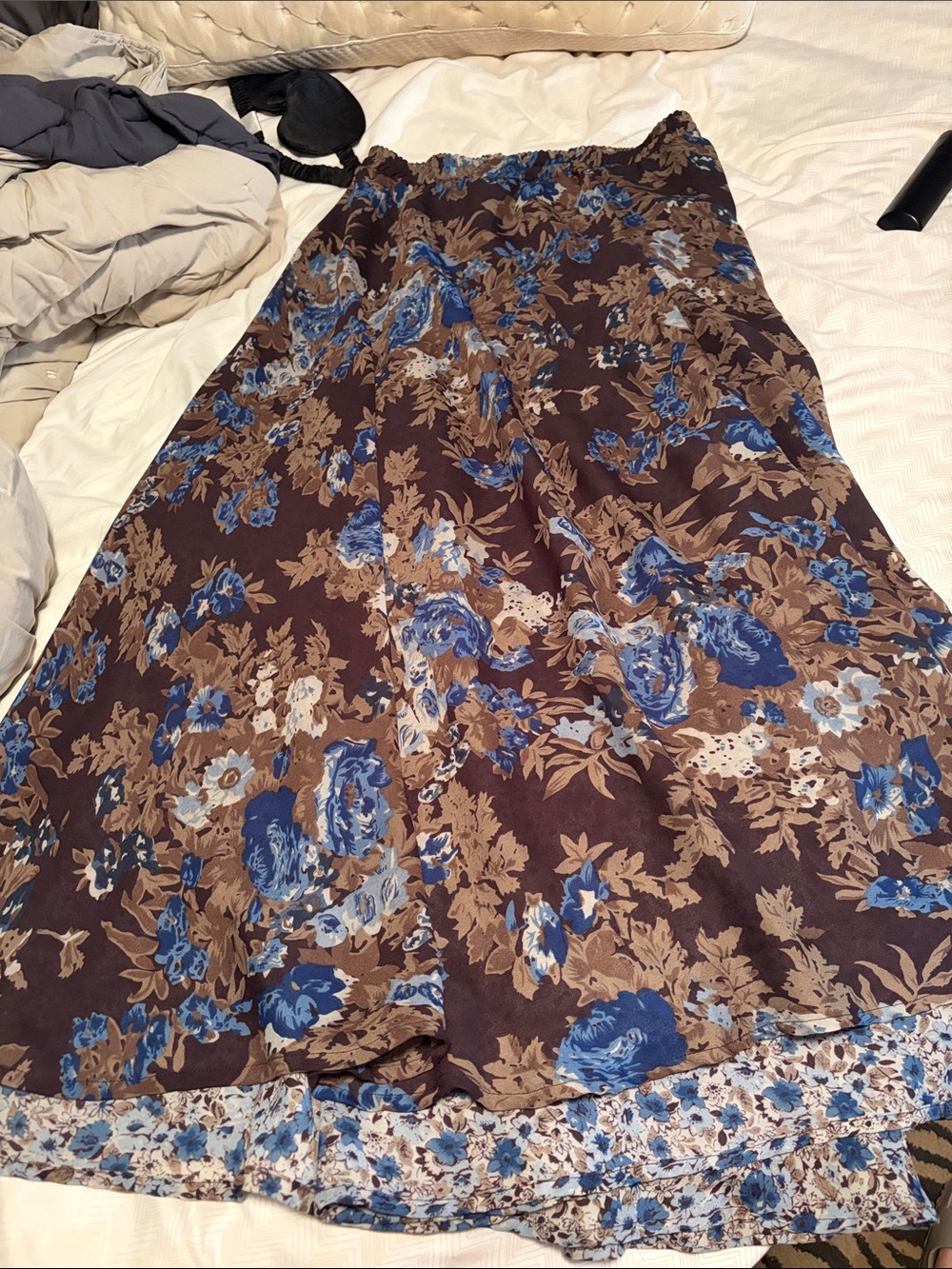 Brown & Blue Reversible Floral Maxi Skirt - Medium